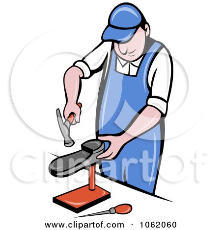 Clipart Shoe Maker Worker Man Hammering - Royalty Free Vector Illustration by patrimonio