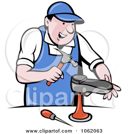 Clipart Hammering Shoe Maker Worker Man - Royalty Free Vector Illustration by patrimonio