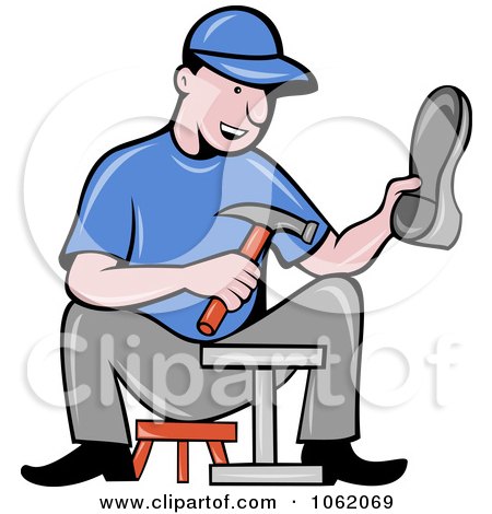 Clipart Shoe Maker Worker Man Sitting - Royalty Free Vector Illustration by patrimonio