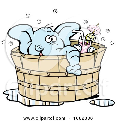 Clipart Elephant Drinking In A Hot Tub - Royalty Free Vector Illustration by Johnny Sajem