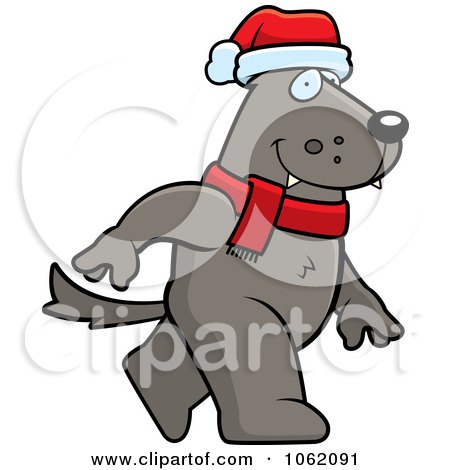 Clipart Christmas Wolf Walking - Royalty Free Vector Illustration by Cory Thoman