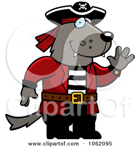 Clipart Wolf Pirate Waving - Royalty Free Vector Illustration by Cory Thoman