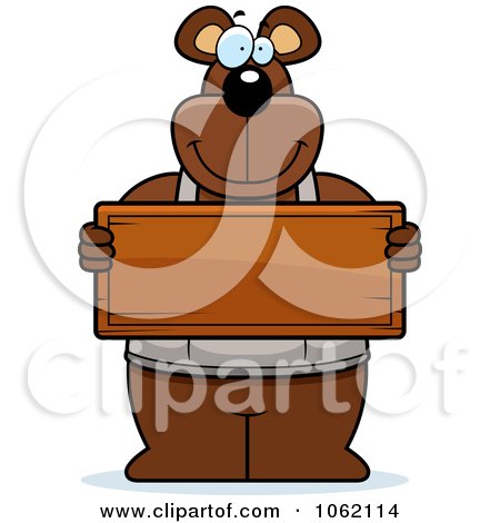 Clipart Big Bear Holding A Sign - Royalty Free Vector Illustration by Cory Thoman