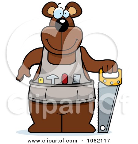 Clipart Big Bear Worker With A Saw - Royalty Free Vector Illustration by Cory Thoman