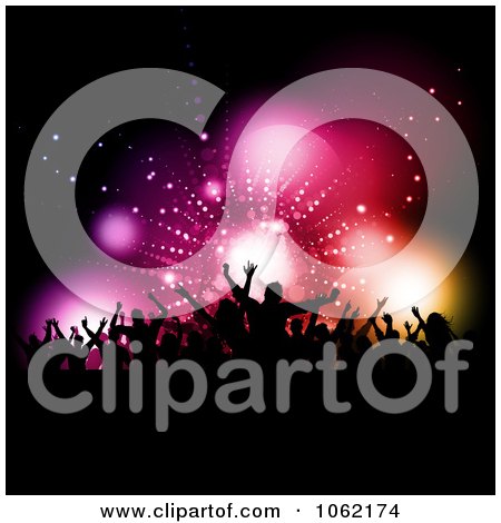 Clipart Silhouetted Crowd Against Flares - Royalty Free Vector Illustration by KJ Pargeter