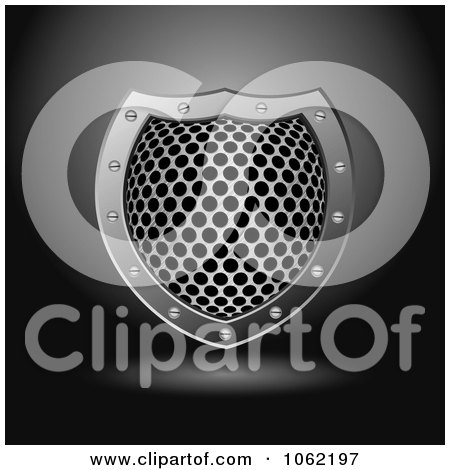 Clipart 3d Metal Grid Shield - Royalty Free Vector Illustration by michaeltravers