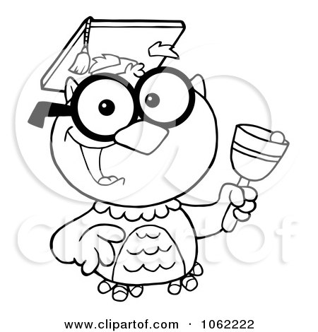 Clipart Outlined Professor Owl Ringing A Bell - Royalty Free Vector Illustration by Hit Toon