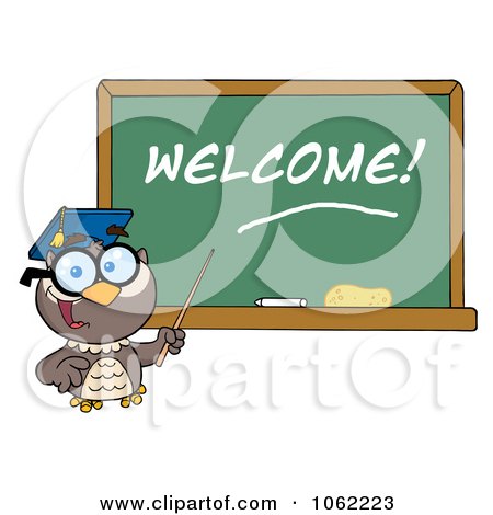 Clipart Professor Owl And Welcome Chalk Board - Royalty Free Vector Illustration by Hit Toon