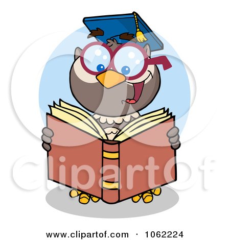 Clipart Professor Owl Reading A Book - Royalty Free Vector School Illustration by Hit Toon