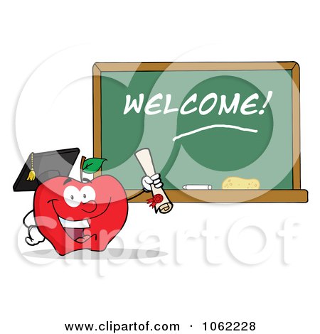 Clipart Professor Apple And Diploma By Welcome Chalkboard - Royalty Free Vector Illustration by Hit Toon