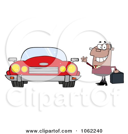 Clipart Black Commuter Businessman And Convertible Car - Royalty Free Vector Automotive Illustration by Hit Toon