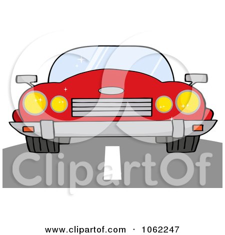Clipart Red Convertible Car On A Road - Royalty Free Vector Automotive Illustration by Hit Toon