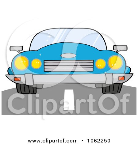 Clipart Blue Convertible Car On A Road - Royalty Free Vector Automotive Illustration by Hit Toon