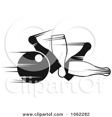 Clipart Bowling Ball And Pins In Black And White 5 - Royalty Free Vector Illustration by Vector Tradition SM