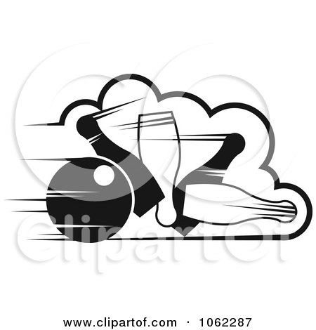 Clipart Bowling Ball And Pins In Black And White 1 - Royalty Free Vector Illustration by Vector Tradition SM