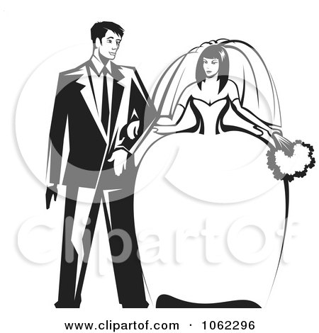Clipart Wedding Couple In Black And White - Royalty Free Vector Illustration by Vector Tradition SM