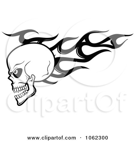 Clipart Black And White Flaming Skull Logo 1 - Royalty Free Vector Illustration by Vector Tradition SM