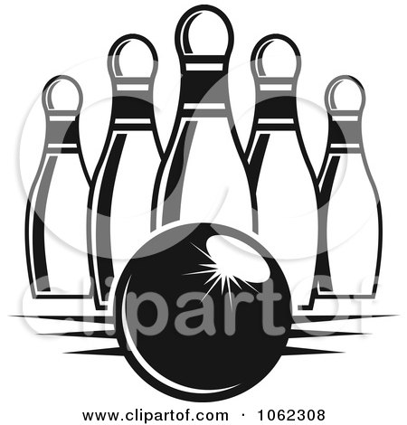Clipart Bowling Ball And Pins In Black And White 6 - Royalty Free Vector Illustration by Vector Tradition SM