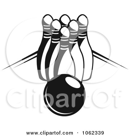Clipart Bowling Ball And Pins In Black And White 3 - Royalty Free Vector Illustration by Vector Tradition SM