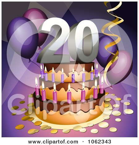 Clipart 3d 20th Birthday Or Anniversary Party Cake - Royalty Free Vector Illustration by Oligo