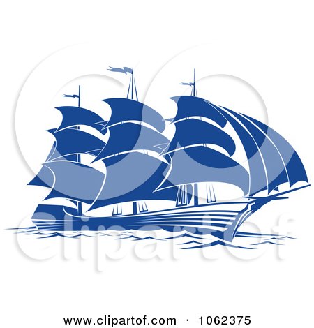 Clipart Blue Sailing Ship 6 - Royalty Free Vector Illustration by Vector Tradition SM