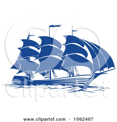Clipart Blue Sailing Ship 5 - Royalty Free Vector Illustration by Vector Tradition SM