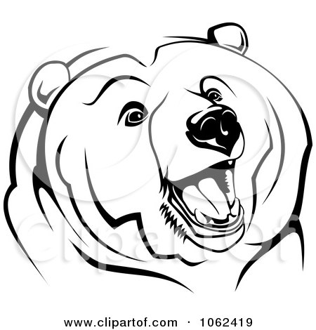 Clipart Growling Bear In Black And White - Royalty Free Vector Illustration by Vector Tradition SM