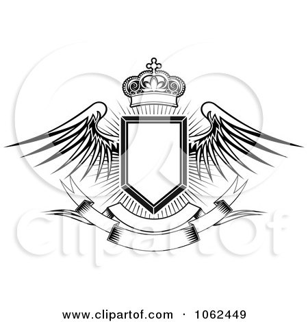 Clipart Black And White Winged Shield And Banner 2 - Royalty Free Vector Illustration by Vector Tradition SM