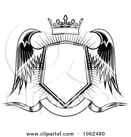 Clipart Black And White Winged Shield And Banner 1 - Royalty Free Vector Illustration by Vector Tradition SM