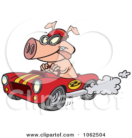 Clipart Cartoon Pig Racing A Hot Rod - Royalty Free Vector Illustration by toonaday