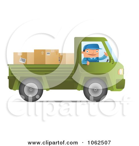 Clipart Mover Driving A Green Pickup Truck - Royalty Free Vector Moving Illustration by Qiun