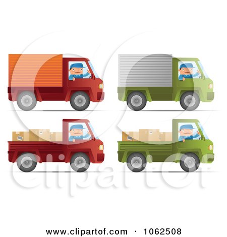 Clipart Movers Driving Trucks Digital Collage - Royalty Free Vector Moving Illustration by Qiun