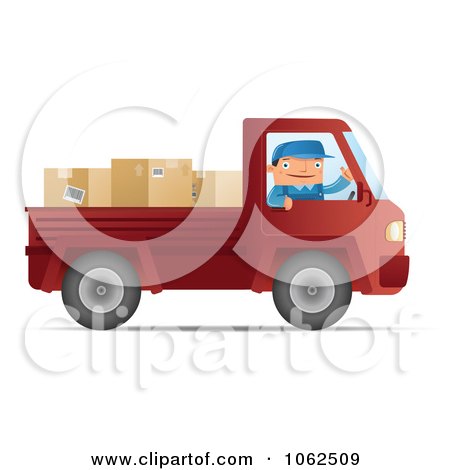 Clipart Mover Driving A Red Pickup Truck - Royalty Free Vector Moving Illustration by Qiun
