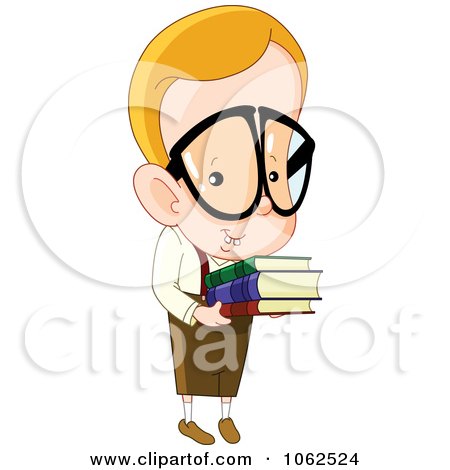 Clipart Nerdy School Boy With Books - Royalty Free Vector Illustration by yayayoyo