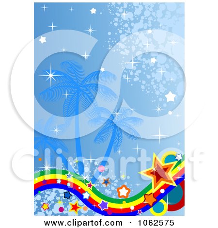 Clipart Rainbow Wave And Palm Tree Background - Royalty Free Vector