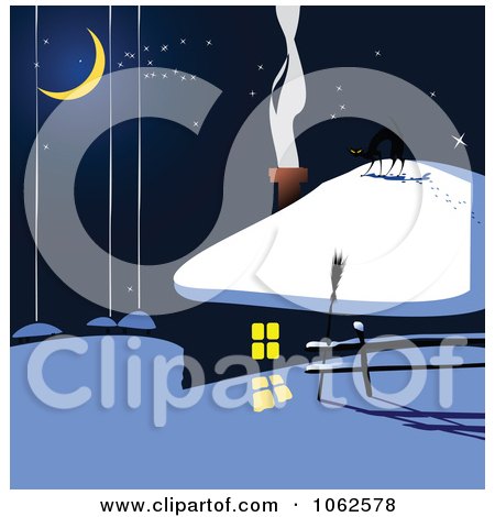 Clipart Winter House At Night - Royalty Free Vector Illustration by Vector Tradition SM