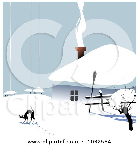 Clipart Cat By A Winter House - Royalty Free Vector Illustration by Vector Tradition SM