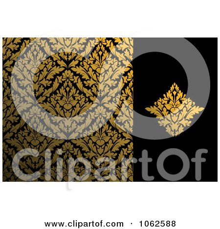 Clipart Gold And Black Floral Background 3 - Royalty Free Vector Illustration by Vector Tradition SM