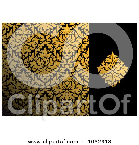 Clipart Gold And Black Floral Background 4 - Royalty Free Vector Illustration by Vector Tradition SM