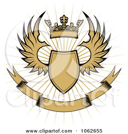 Clipart Crowned Winged Shield And Banner 1 - Royalty Free Vector Illustration by Vector Tradition SM