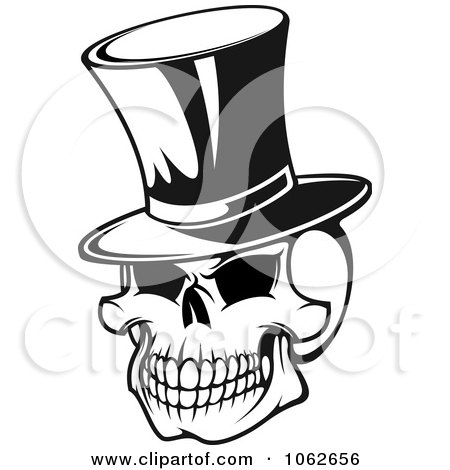Clipart Skull With Top Hat Black And White - Royalty Free Vector Illustration by Vector Tradition SM