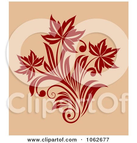 Clipart Red Floral Design On Tan 1 - Royalty Free Vector Clip Art Illustration by Vector Tradition SM