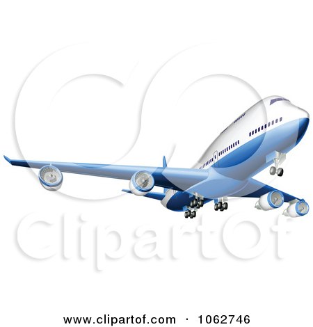 Clipart 3d Blue And White Airbus - Royalty Free Vector Illustration by AtStockIllustration