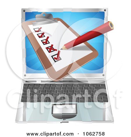 Clipart 3d Survey Over A Laptop - Royalty Free Vector Illustration by AtStockIllustration