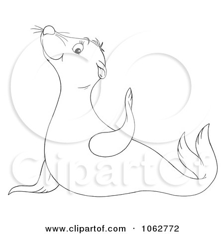 Clipart Outlined Cute Sea Lion - Royalty Free Illustration by Alex Bannykh