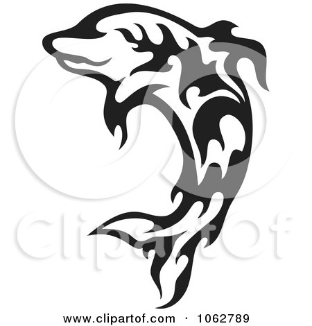 Clipart Leaping Tribal Dolphin Black And White - Royalty Free Vector Illustration by Any Vector