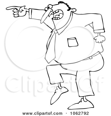 Clipart Outlined Mad Businessman Pointing - Royalty Free Vector Illustration by djart