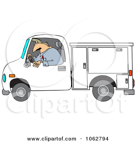 Clipart Worker Driving A Utility Truck - Royalty Free Vector Illustration by djart