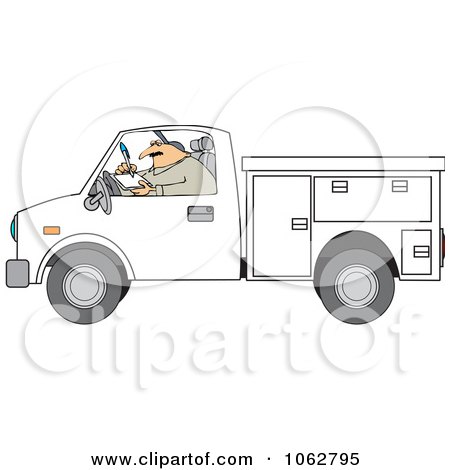 Clipart Worker Writing In A Utility Truck - Royalty Free Vector Illustration by djart