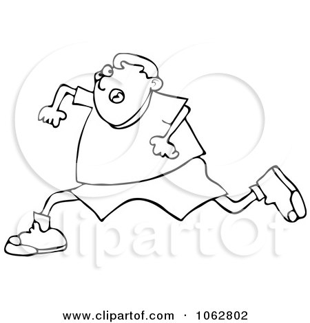 Clipart Outlined Boy Running Scared - Royalty Free Vector Illustration by djart